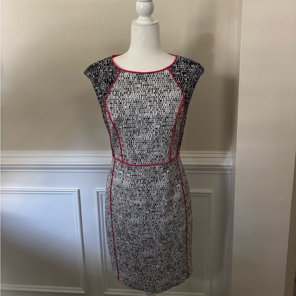 Calvin Klein Black and White Dress with Red/Coral Trim